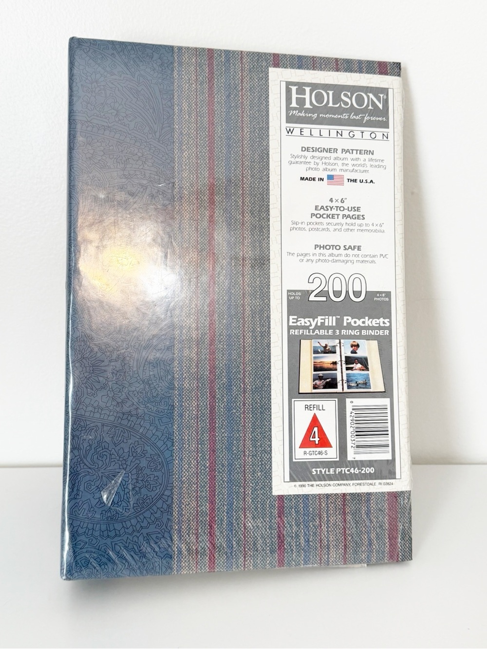 Vintage Holson Wellington Photo Album 3 Ring Binder Blue Stripe 200 EasyFill Poc